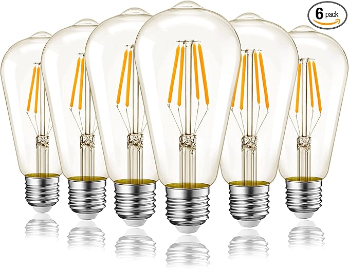 Inlight ST19 Dimmable 5W LED Light Bulb, E26 Base, Warm White(2700K), 6-Pack, 50-Watt Equivalent Vintage Edison Light Bulb with Amber Glass and Filament Design, ETL Listed, IN-0512-6-AM-27