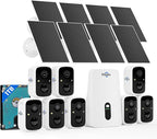 Hiseeu Solar Security Cameras Wireless Outdoor System, 8 Cam-Kit, Expandable to 10CH, No Monthly Fee, Solar-Powered, Home Security Cameras System with 2K Color Night Vision, 2.4G & 5G WiFi, 1TB HDD