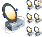 Ensenior 6 Pack 4 Inch LED Recessed Light, Dimmable, 2700K-5000K 5CCT, 750LM High Brightness, 9W 120V, Damp Rated, Ultra-Thin Canless Wafer Light, Black - ETL & FCC & IC