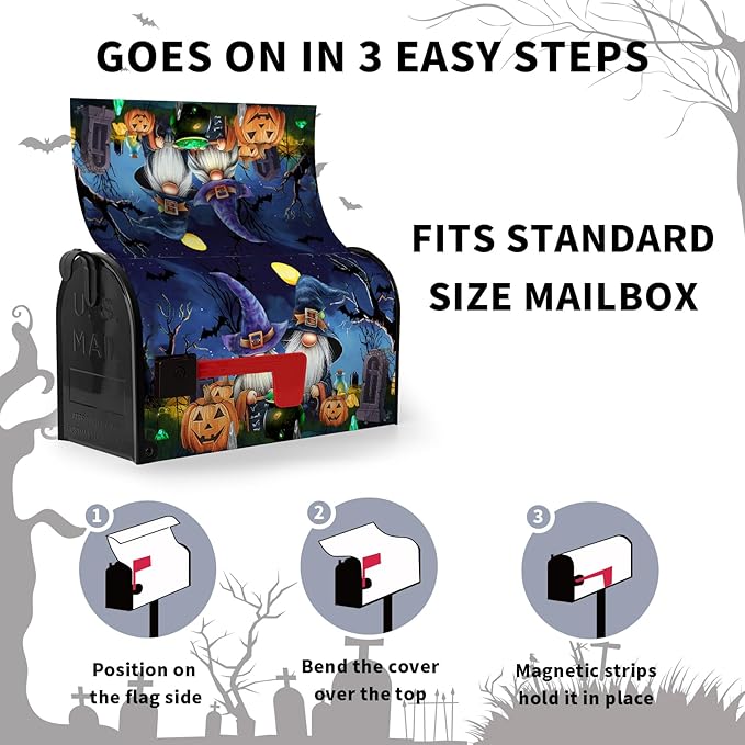 Halloween Gnome Pumpkins Magnetic Mailbox Covers Large Size 25.5x21 Inches Halloween Moon Night Mailbox Wraps Letterbox Covers Garden Yard Home Decor for Outdoor