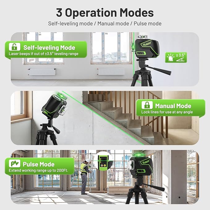 Huepar Laser Level, Self Leveling 12 Lines Cross Line Laser with LCD Screen 3 x 360° Bluetooth Connected Green Beam Laser Tool, 3D Horizontal & Vertical Laser Line -Remote Control&Rechargeable Battery
