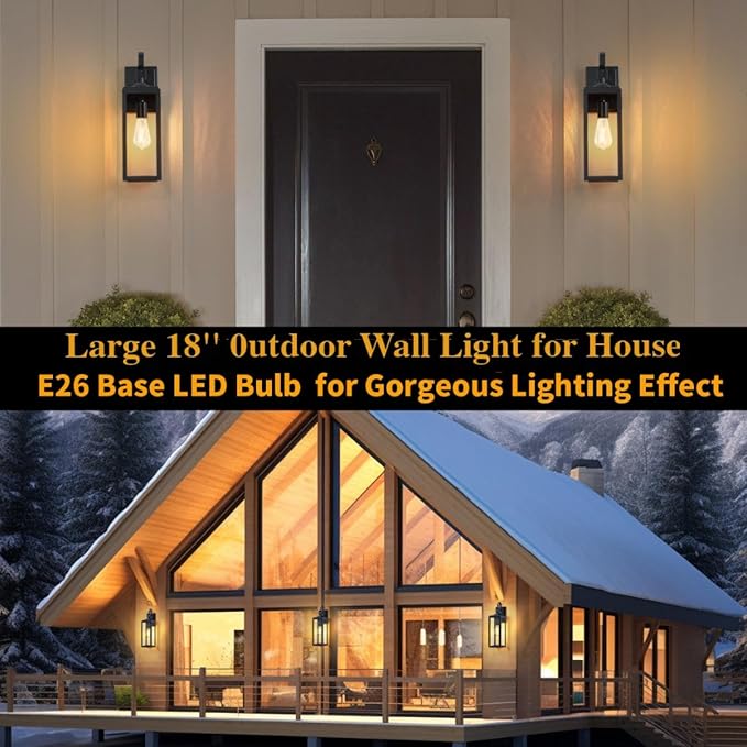 18'' Large Outdoor Wall Lights, Modern Black Exterior Lighting Fixtures, Waterproof Outdoor Sconces Porch Light for House Wall Mount, Farmhouse Wall Lanterns for Front Door, Garage,1 Pack