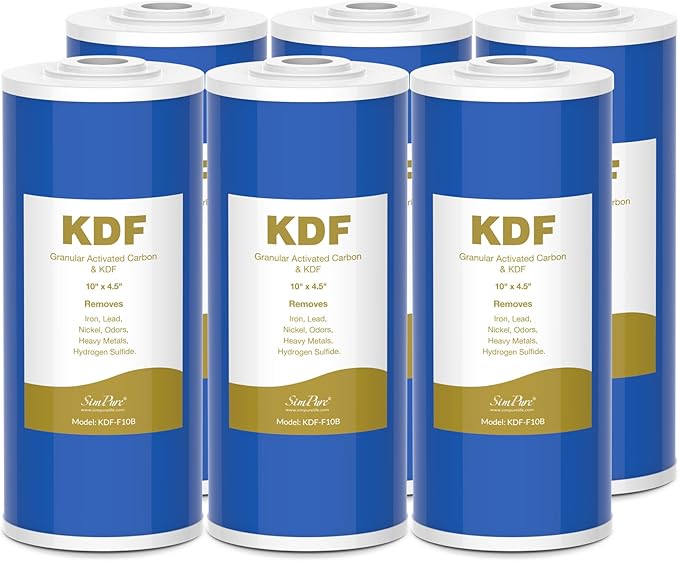 SimPure 10" x 4.5" Carbon and KDF Filters, Whole House KDF/GAC Heavy Metal Water Filter Cartridge Replacement for DB10C-2KDF, DB10P (6 Pack)