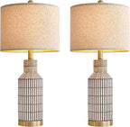 25" Table Lamps Set of 2, Modern Ceramic Bedside Lamps - Farmhouse Brown Nightstand Lamps for Bedroom, Boho Living Room End Table & Office Desk Decor