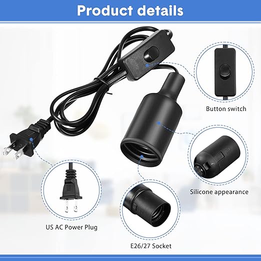 10 Pack Hanging Light Cord Pendant Light Cord with Switch Light Socket Extension Light Bulb Socket Cable Lamp Kit for E26 E27 Lamp Socket Lantern(Black,6 Feet)