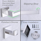 TRUSTMI 5-Piece Bathroom Hardware Accessory Set Robe Hook Towel Bar Toilet Roll Paper Holder Towel Ring Wall Mounted, SUS 304 Stainless Steel, Chrome