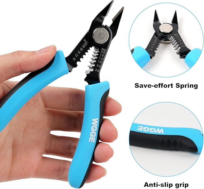 WGGE Wire Cutters Precision Flush Pliers with Supplementary Stripping, Cutting Pliers, Handy and Slim Diagonal Cutters, Ultra Sharp Wire Cutter, 10-20AWG wire stripper (6 inch)