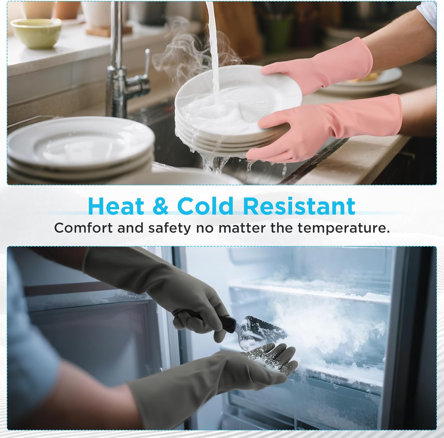 2 Pairs Household Gloves for Cleaning Rubber Dishwashing Gloves Reusable No-slip Water Resistant Medium for Women and Men（Pink+Grey）