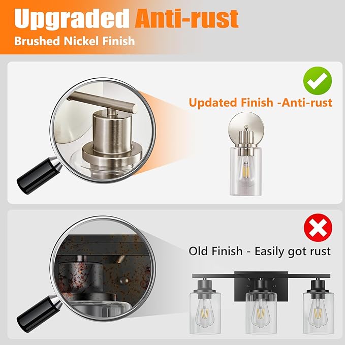 DLLT Wall Sconces Set of Two: Modern Bathroom Vanity Light Fixtures - Nickel Vanity Lights with Clear Glass Shade - Farmhouse Wall Lamp for Bedroom Living Room Mirror Hallway Kitchen