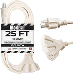 Iron Forge Cable Weatherproof 25 Ft Outdoor Extension Cord with 3 Outlets - 16/3 SJTW Heavy Duty Beige Extension Cord 3 Prong - 13 Amp Power Cable