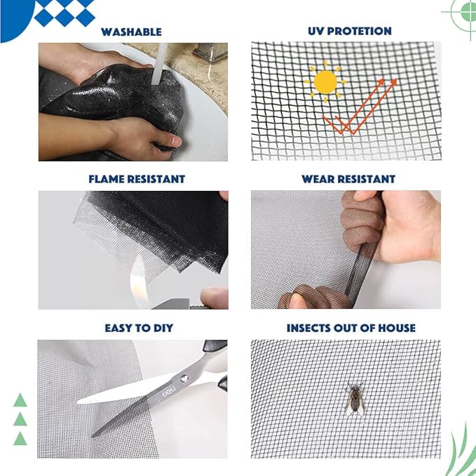 Windows Screen and Screen Door Replacement, 48"x118" Durable Fiberglass Screen Mesh- Window Screen & Sliding Screen Door Repair for Patio and Windows, Tooltriz