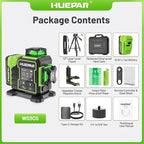 Huepar W03CG Laser Level 360 Self Leveling with 60" Tripod, 3x360° Bluetooth Laser Level with Electric Rotating Base ＆ Large LCD Screen, Laser Class: Class II (IEC/EN60825-1/2014), 1mW power output