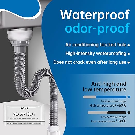 8 Pack White Seal Putty - Grade Waterproof Duct Sealant Clay, Fast Setting Repair Putty for Tight Drain Joints, Wall Cavities, Air Conditioning Pipe Openings & Air Leak Prevention