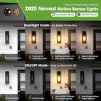 15.3" Large Motion Sensor Outdoor Wall Lights 2Pack, Dusk to Dawn Porch Lights Outdoor Wall Sconces,3 Lighting Modes Black Exterior Lighting Fixtures, Outside Lanterns for House Garage,None-Bulb