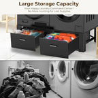 SKM Washer and Dryer Stand - 28" Laundry Pedestals for Washing Machine and Dryer with Top Panel, Heavy Duty Steel Pedestal Raiser, 14.2 Inches Height Elevation in Black