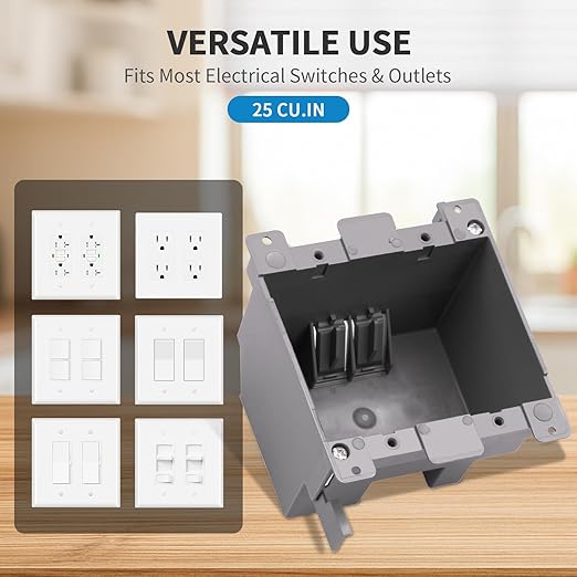 10 PK Old Work Electrical Outlet Box 2 Gang, 25 Cubic Inch Plastic Remodel Drywall Junction Boxes, ETL Listed to UL514C and UL263, Fire Rated for Two Hours