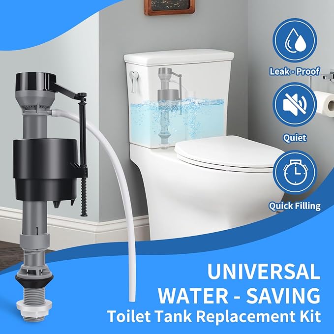 16 Pieces Adjustable Toilet Fill Valve Replacement Kit with Gloves, Quiet Toilet Flush Valve for Tank and Bowl, Universal Toilet Valve Replacement Set (8–13 in, G15/16")