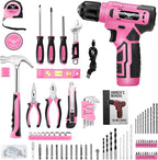 Drill Set: Tool Set with 8V Pink Cordless Drill, Home Tool Kit with Drill, Hand Tool Kits for Women, Homeowner, Diyer, Handyman, 127Piece