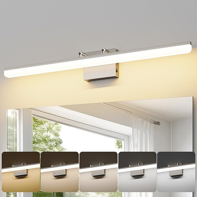 Brushed Nickel Vanity Light 31.5", 24W LED Dimmable Bathroom Light Bar with Adjustable Angle & 5CCT – Modern Long Wall Fixture for Bathroom, Powder Room, Bedroom, Apartment, Hotel