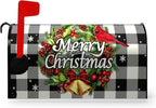 Merry Christmas Mailbox Covers Magnetic Standard Size Winter Buffalo Plaid Mailbox Post Cover Xmas Snowflake Mailbox Wraps Holiday Mailbox Decor Waterproof 21 X18 Inch
