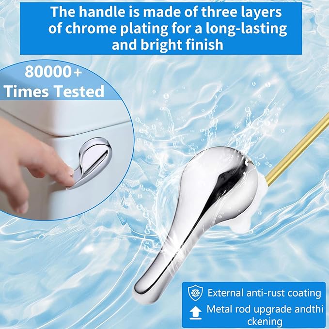 2PCS Toilet Handle Replacement Kit, Front Universal Toilet Bowl Replacement Kit, Chrome Toilet Tank Trip Lever with Stainless Steel Rod