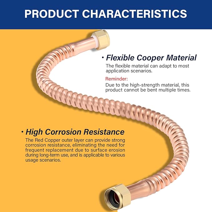 Solimeta 18" Connector for Water Heater with 3/4" FIP and 3/4" FIP Ends, Copper