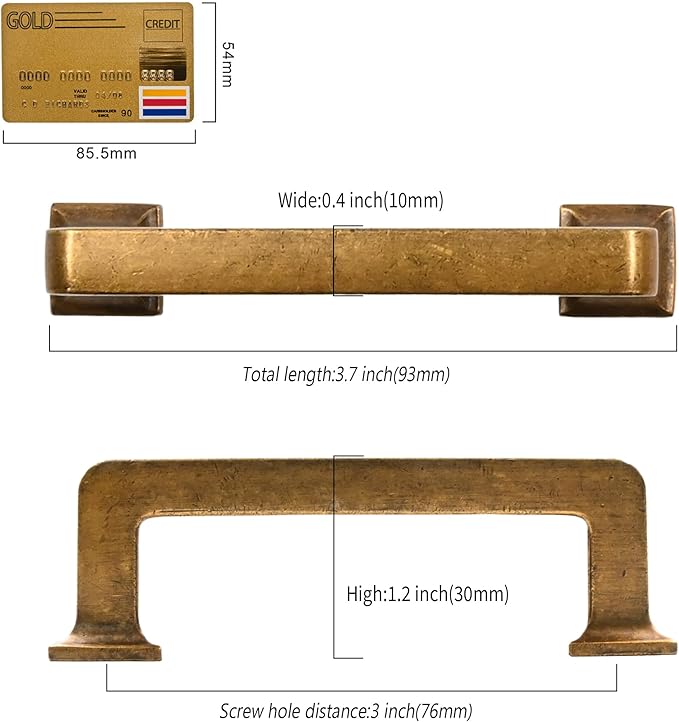 10 Pack 3"(76mm) Vintage Antique Brass Cabinet Pulls Kitchen Cabinet Handles Drawer Pulls Cupboard Hardware for Cabinets CK0078