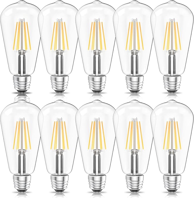Ralbay ST64 Vintage LED Edison Bulbs 10 Pack, 60W Equivalent, Bright Natural White Light 4500K, Clear Glass E26 Medium Base
