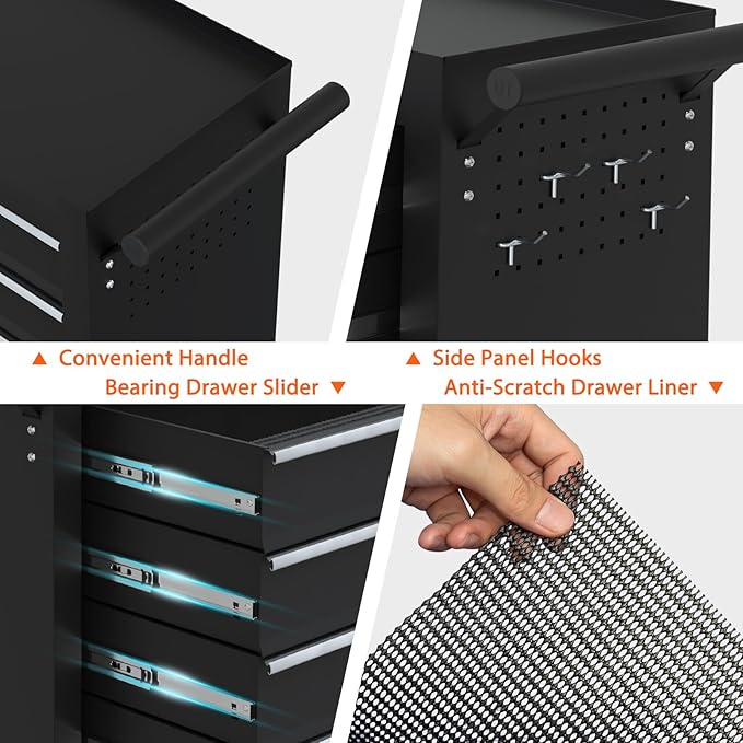 5-Drawer Rolling Tool Chest, Tool Box with 4 Wheels and Drawers, High Capacity Detachable Mobile Tool Storage Cabinet for Garage, Workshop, Mechanics and Repair Room (Black)