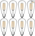 Vintage LED Edison Bulbs, 6W, Equivalent 60W, Dimmable, Warm White 2700K, ST58 Antique LED Filament Bulbs with 90+ CRI, E26 Medium Base, Clear Glass, 8 Count (Pack of 1)