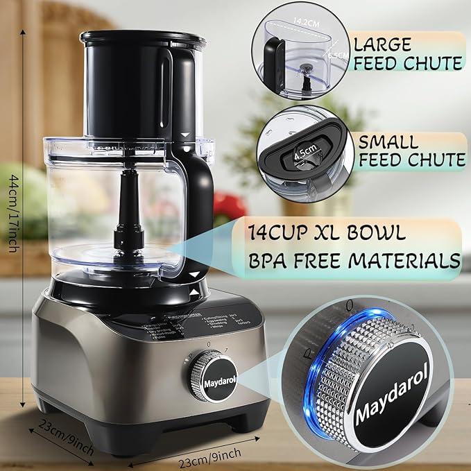 14 Cup Blender and Food Processor Combo for kitchen, large food processor for Chopping,Blending, Mixing,Mincing, Slicing, Shredding,Mincing, Purees & Dough Easy to Operate and Clean for Home Use,600W