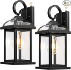 2-Pack Outdoor Wall Lights Dusk to Dawn, 15 Inch Aluminum Anti-Rust Exterior Light Fixture with IP65 Clear Tempered Glass Large Outside Wall Sconce Lanterns for House Matte Black