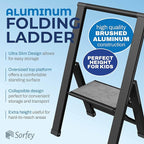 Step Ladder 1 Step Folding, Decorative - Beautiful Gray Wood & Black Aluminum, Ultra Slim Profile, Anti Slip Steps, Sturdy-Portable for Home, Office, Kitchen, Photography Use,by SORFEY