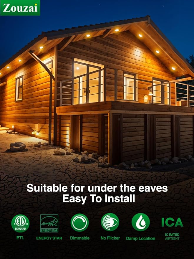 zouzai 20 Pack 6 Inch Ultra-Thin LED Recessed Ceiling Light with Junction Box 6000K Cool White Adjustable Dimmable Can-Killer Downlight - ETL and Energy Star Certified