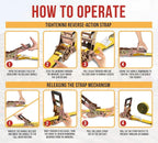 Mytee Products 4 Pack 4" x30' Self-Tensioning Ratchet Tie Down Straps with Flat Hooks - 5,400 Lbs WLL - Heavy Duty Tie Down Ratchet Straps for Flatbed, Truck, Trailers, Cargo, Pickup - Yellow