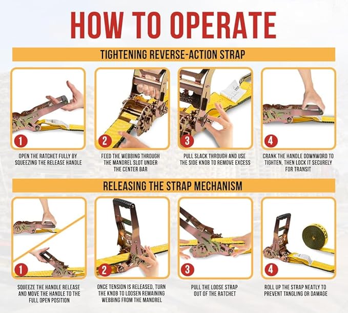 Mytee Products 4 Pack 4" x30' Self-Tensioning Ratchet Tie Down Straps with Flat Hooks - 5,400 Lbs WLL - Heavy Duty Tie Down Ratchet Straps for Flatbed, Truck, Trailers, Cargo, Pickup - Yellow