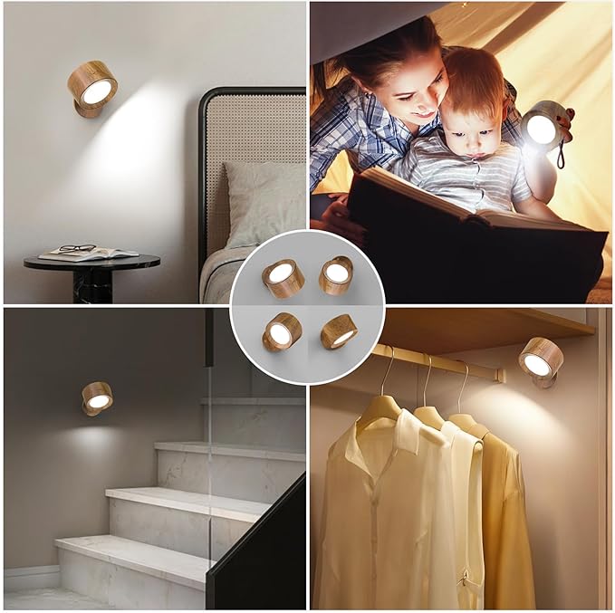 LED Wall Lights, Wall Lamp 3 Color Temperatures & Dimmable Magnetic 360° Rotation with Remote, Wall Sconces 3 Pcs with 3000mAh Rechargeable Battery, Cordless Wall Light for Reading Bedside Hallway