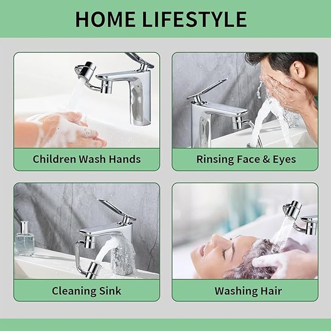 Rotatable Faucet Aerator Extension, Universal U-Shaped Faucet Extender with 1440° Swivel, 2-in-1 Anti-Splash Aerator for Kitchen Sink & Bathroom Faucet