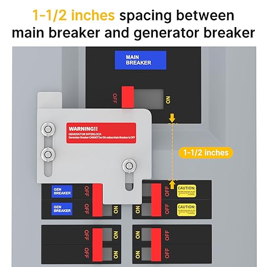 Generator Interlock Kit Compatible with Horizontal Main Cutler Hammer CH Series TAN Breaker 150 or 200 amp Panels, Interlock Kit with 1 1/2 Inch Spacing Between Main and Generator Breaker