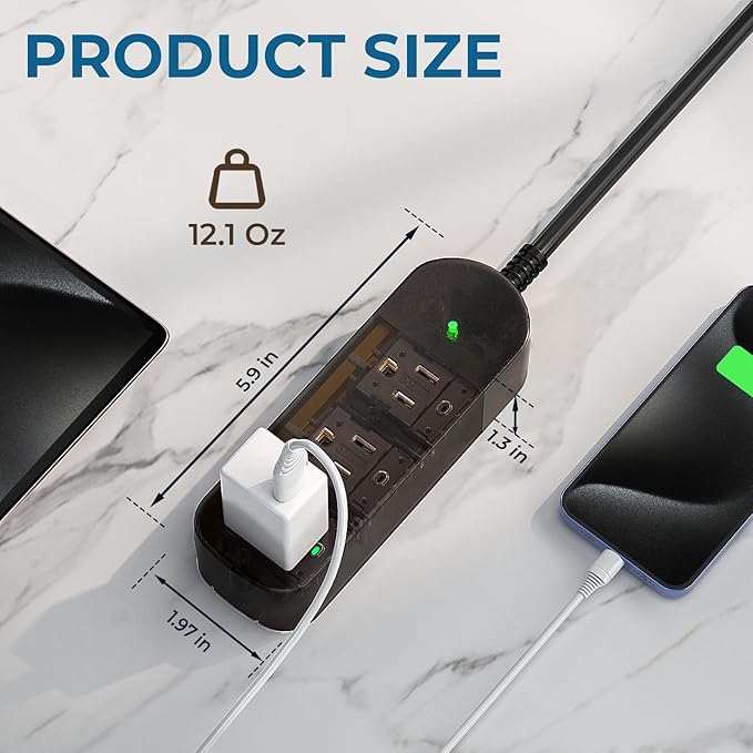 Outdoor Power Strip Weatherproof, Transparent IPX6 Waterproof Surge Protector with 3 Wide Outlets, 1625W/13A, 10FT Extension Cord, Wall Mountable for Indoor Outdoor, UL FCC Listed