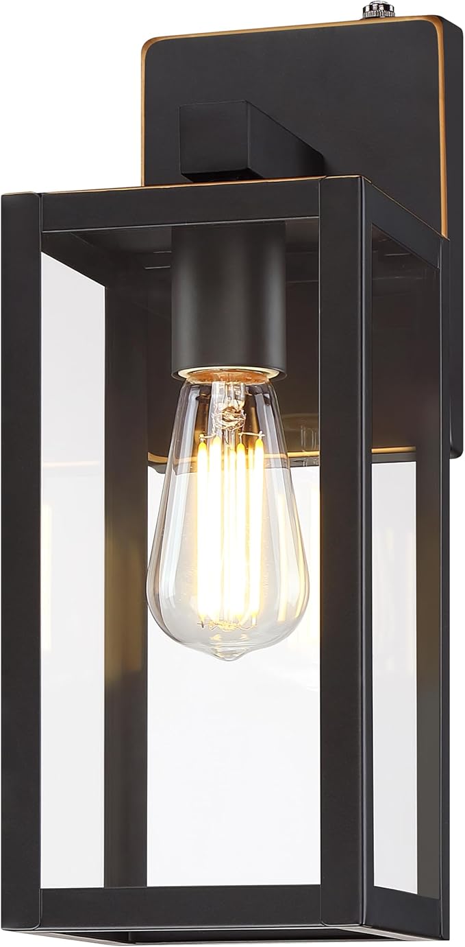 GRUENLICH Dusk to Dawn Large Outdoor Wall Lantern, Wall Sconce as Porch Lighting Fixture, E26 Base Max 60W, Metal Housing with Glass Shade (Oil Rubbed Bronze, 1-Pack)