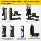 ENVENTOR Fine-tuning Bracket Laser Level Adapter, 1/4"-20 Male Threaded L-Shape Magnetic Pivoting Base with Adjustable Clip for Wall & Ceiling Mounted, 360° Adjustable Support, Height Adjustment