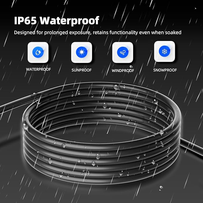 100 FT Outdoor Extension Cord Waterproof, Black, 3-Prong Power Cord, 16 AWG SJTW, 10A 1250W, Grounded, General Purpose Long Extension Cord for Lawn & Garden, ETL Listed