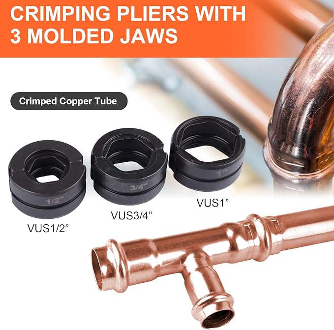Pro Press Tool with 1/2", 3/4", 1"Pro Press Copper Crimper Tool with 12-Ton Hydraulic Power, Apply US Standard Copper Pipe or Stainless Steel Tube, Suitable for Plumber
