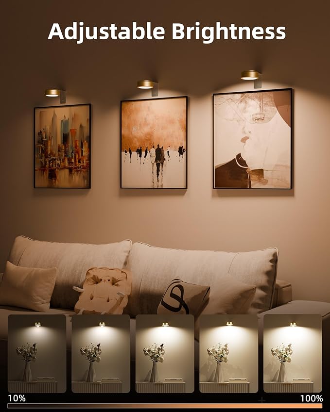 EZVALO Picture Lights for Wall, 2000mAh Rechargeable Battery Magnetic Poster Lights with 3 Color Temps & 12 RGB, Remote Dimmable Timer Painting Light, Wall Decor Light for Art Display, Frame (3 Pack)