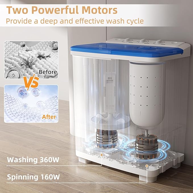 Zynkez Portable Washing Machine, 20Lbs Compact Twin Tub Laundry Washer with Built-in Drain Pump, Semi-Automatic 12Lbs Washer and 8Lbs Spinner Combo for Apartments, Dorms, RVs