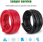 2 Gauge Battery Cable Copper Wire, 3FT Red+3FT Black 2 AWG Welding Cable Standard USA OFC Wire for Automotive, Battery, Solar, Marine and Generator