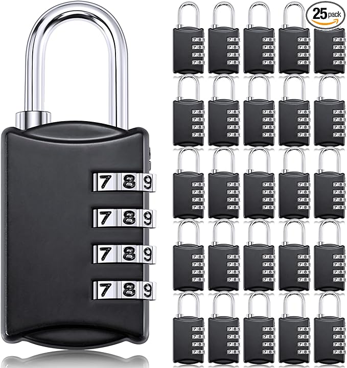 25 Pcs 4 Digit Combination Locks Combination Padlock Luggage Number Locks Outdoor Waterproof Resettable Padlock for Door Traveling School Gym Locker Suitcases Employee Hasp Storage