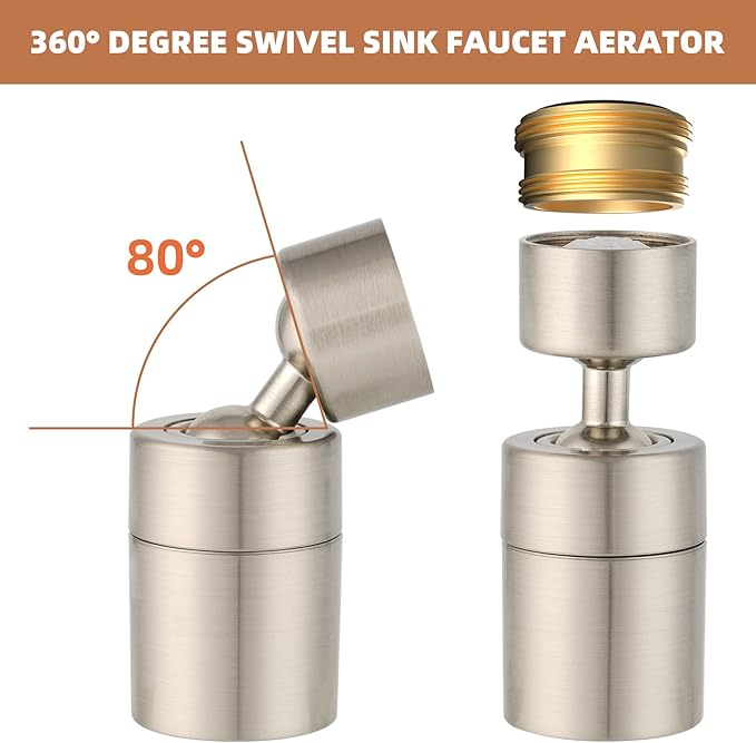 Hibbent Dual-function NSF/ANSI/CAN 61 Certified Faucet Aerator, CUPC Certification Rotate Kitchen Sink Aerator Sprayer Head 360° Swivel Sink Sprayer Attachment-55/64" Female Thread-Brushed Nickel