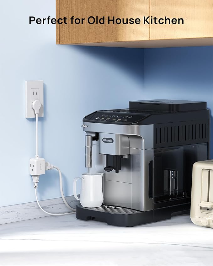 TROND 2 Prong to 3 Prong Flat Outlet Adapter with 6 Inch Cord, 3 Way Flat Plug Extension Outlet Extender, Multi Plug Wall Splitter, for Non-ground Socket in Old Home Office Hotel Travel, White